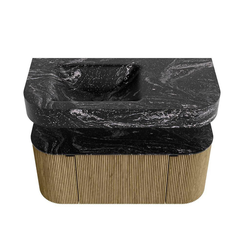 MONDIAZ THOR-DLUX 100cm meuble de salle de bains arrondi gauche + droite couleur Dusk avec 1 tiroir et 2 portes. Vasque suspendue CLOUD Gauche 1 trou de robinet couleur Lava. SW1467343