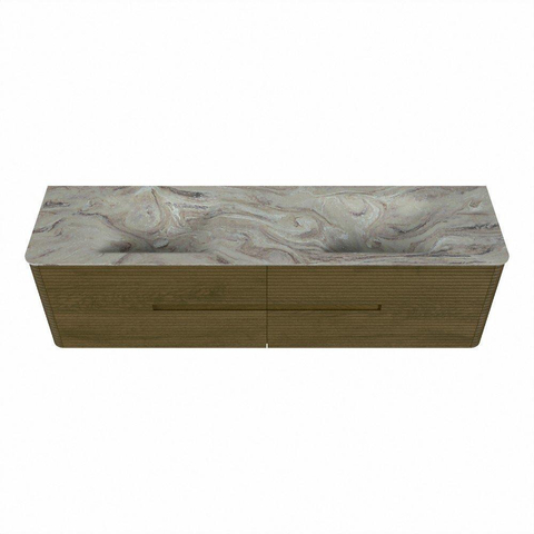 Mondiaz CIRO-DLUX Badkamermeubelset - 180x45x50cm - Solid surface wastafel Glace - 2 wasbak Dubbel - zonder kraangaten - 4 lades - Dusk SW1533006