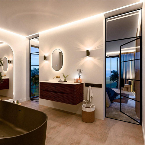 Mondiaz CIRO-DLUX Ensemble de meubles de salle de bains - 130x45x50cm - lavabo en solid surface Opalo - 1 vasque à gauche - sans trous de robinet - 4 tiroirs - Ruby SW1531643