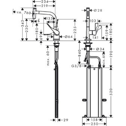 Hansgrohe AXOR Citterio 1-gats keukenkraan m. uittrekbare handdouche m. 110°/150° draaibare uitloop RVS SW241692