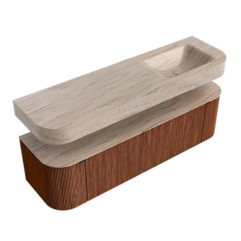 MONDIAZ THOR-DLUX 160cm meuble de salle de bains arrondi gauche + droite couleur Ruby avec 1 tiroir et 2 portes. Vasque suspendue CLOUD Droite sans trou de robinet couleur Saba. SW1465371
