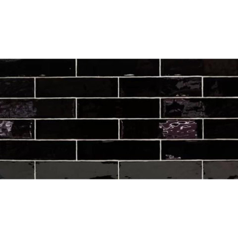 Terravito Pavero wandtegel - 7.5x30cm - 8.6mm - rechthoek - glans black (zwart) SW359808