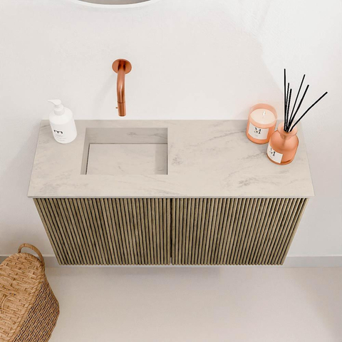 Mondiaz JOYA-DLUX 70cm toiletmeubel - kleur Dusk - Wastafel FAYE positie Links Zonder kraangat kleur Opalo. SW1423330