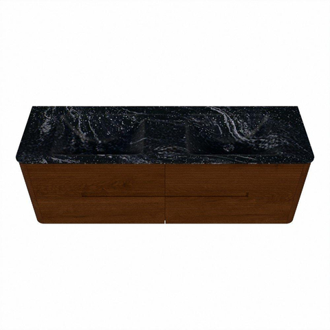 Mondiaz CIRO-DLUX Meuble de salle de bains - 150x45x50cm - Plan vasque solid surface Lava - 2 vasques double - sans trous de robinet - 4 tiroirs - Ruby SW1531608
