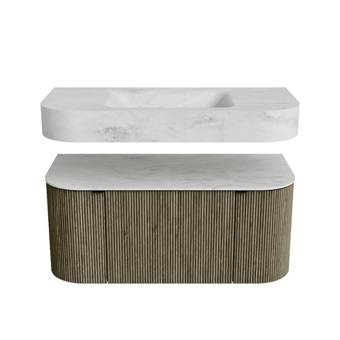 MONDIAZ THOR-DLUX Meuble de salle de bains - 100cm - arrondi gauche + droite - couleur Shadow - 1 tiroir - 2 portes - Vasque suspendue CLOUD Milieu 1 trou de robinet couleur Opalo SW1467522