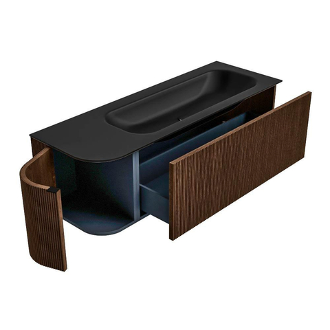 MONDIAZ KURVE Meuble de salle de bains 135 cm avec module 25 L couleur Walnut avec 1 tiroir et 1 porte. Lavabo BIG MEDIUM à droite sans trou de robinet Urban. SW1138521