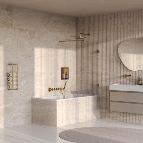 BRAUER Void Badwand - 80x140- helder glas - incl. glascoating - geborsteld goud PVD SW1580849