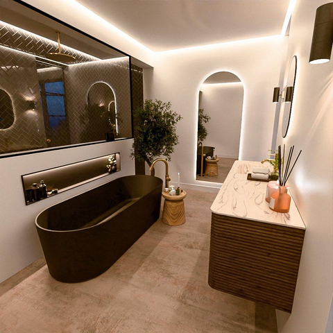 Mondiaz CIRO-DLUX Meuble de salle de bains - 160x45x50cm - Plan vasque solid surface Nata - 1 lavabo à gauche - 1 trou de robinet - 4 tiroirs - Dusk SW1533239