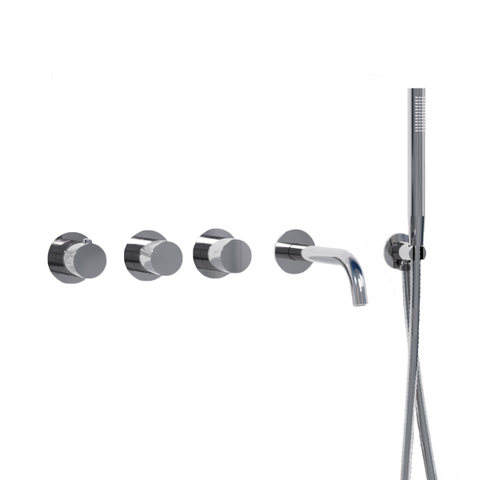 Fortifura Nebbio Badcombinatie-set - thermostaatkraan - wandaansluitbocht - met handdouchehouder - metalen doucheslang - staaf handdouche - uitloop - hoogglans chroom SW1237994