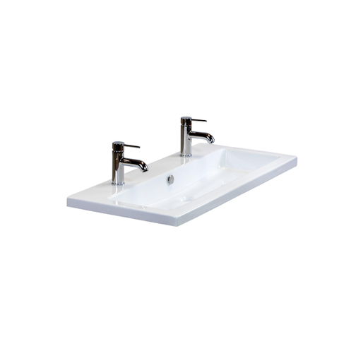 H&R Badmeubelen Djazz Wastafel - 101x45.5x4cm - 2 kraangaten - keramiek wit SW235614