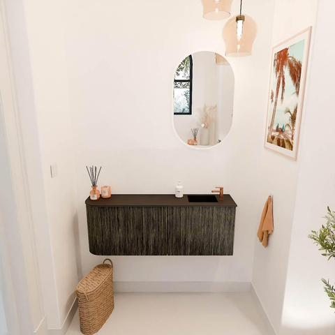 Mondiaz JOYA 111.6cm meuble de salle de bains - arrondi gauche couleur Shadow - Vasque FAYE position Droite 1 trou de robinet couleur Urban. SW1421536