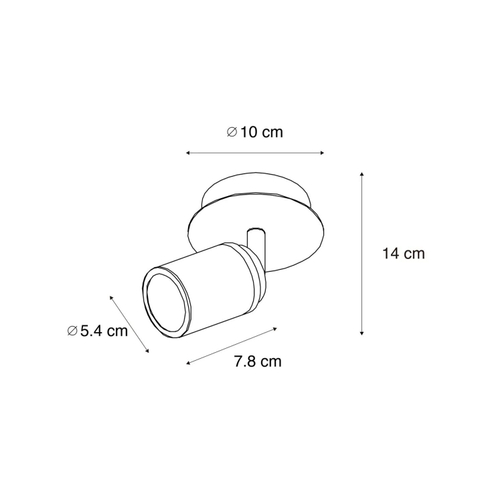 QAZQA Ducha Plafonnier de salle de bains - 10x10cm - 1 spot - IP44 - laiton (or) SW1187226