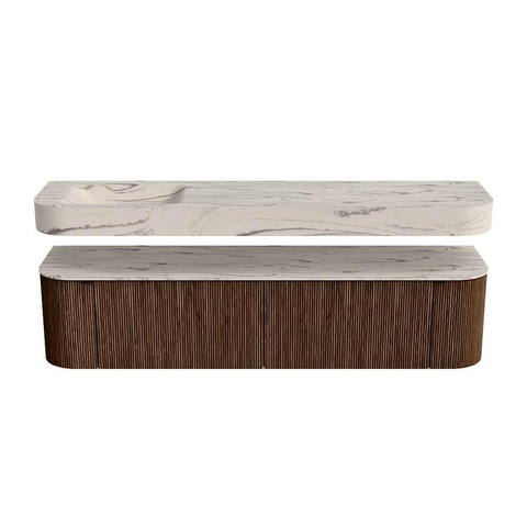 MONDIAZ THOR-DLUX Meuble de salle de bains - 190cm - arrondi gauche + droite - couleur Walnut - 2 tiroirs et 2 portes - Vasque suspendue CLOUD Gauche 1 trou de robinet - couleur Nata SW1466773
