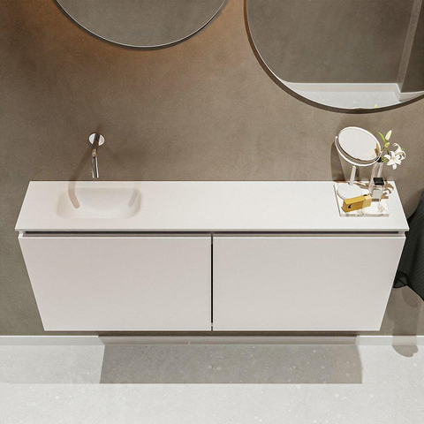 MONDIAZ TURE Toiletmeubel 120x23x50cm met 0 kraangaten 2 deuren linen mat Wastafel Eden links Solid Surface Wit SW475088