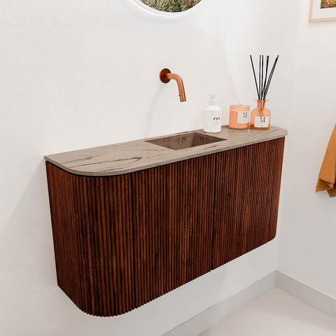 Mondiaz JOYA-DLUX 83.2cm toiletmeubel - ronding links en rechts kleur Ruby - Wastafel FAYE positie Midden Zonder kraangat kleur Arena. SW1425313