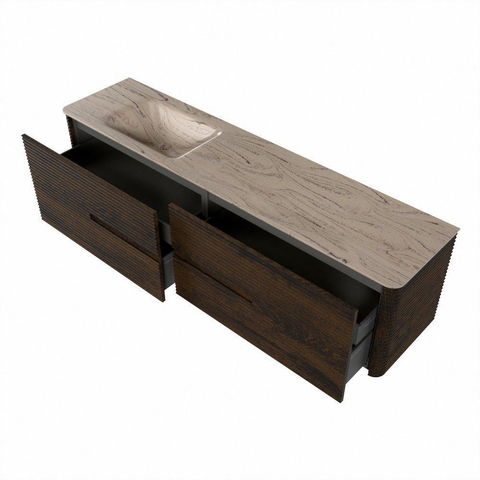 Mondiaz CIRO-DLUX Ensemble de meubles de salle de bains - 190x45x50cm - Plan-vasque solid surface Arena - 1 lavabo à gauche - 1 trou de robinet - 4 tiroirs - Noyer SW1530463
