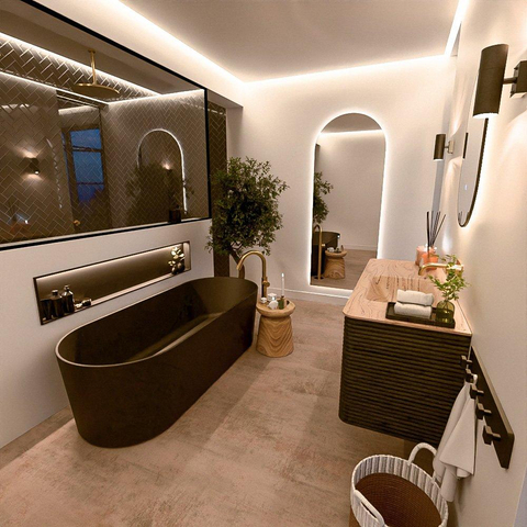 Mondiaz CIRO-DLUX Ensemble de meubles de salle de bains - 120x45x50cm - Plan vasque solid surface Arena - 1 lavabo à droite - sans trous de robinet - 2 tiroirs - Shadow SW1532352
