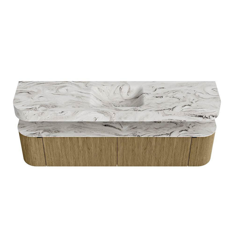 MONDIAZ THOR-DLUX Meuble de salle de bains - 190cm - arrondi gauche + droite - couleur Dusk - 2 tiroirs et 2 portes - Vasque suspendue CLOUD Milieu 1 trou de robinet - couleur Glace SW1466457
