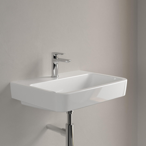 Villeroy & Boch O.novo wastafel - 60x46cm - met kraangat - zonder overloop CeramicPlus - geslepen - White Alpine (glans wit) SW448444