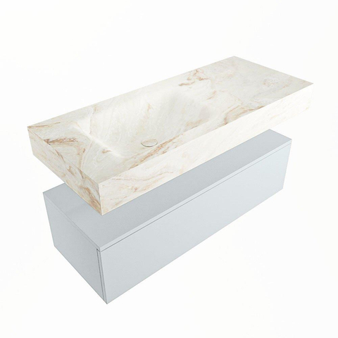 Mondiaz ALAN-DLUX Ensemble de meuble - 110cm - meuble Clay mat - 1 tiroir - Lavabo Cloud Frappe suspendu - vasque Gauche - 0 trous de robinet SW804969