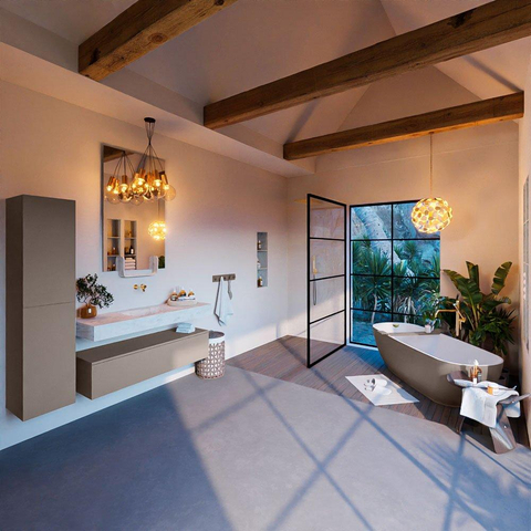 Mondiaz ALAN-DLUX Ensemble de meuble - 130cm - meuble Smoke mat - 1 tiroir - Lavabo Cloud Opalo suspendu - vasque Centre - 0 trous de robinet SW806350