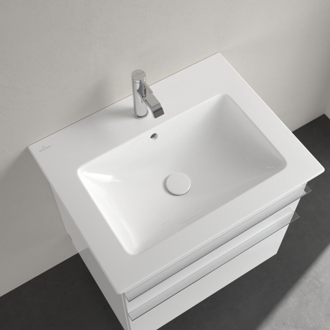 Villeroy & Boch venticello wastafel - met 1 kraangat - 65x50cm (geschikt - voor 3 kraangaten) - met overloop CeramicPlus - White Alpine (glans wit) 1025145