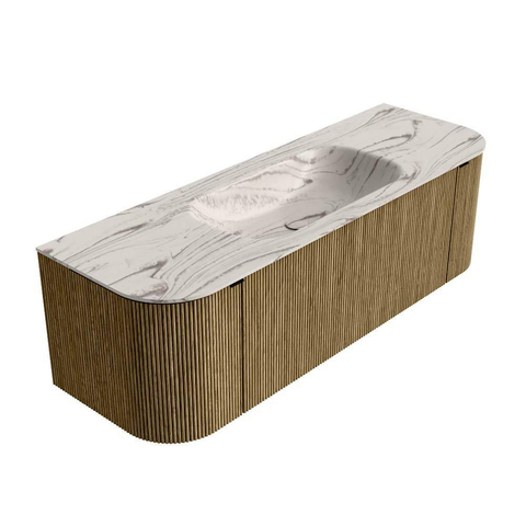 MONDIAZ KURVE-DLUX Meuble de salle de bains 140cm arrondi Gauche + Droite couleur Dusk avec 1 tiroir et 2 portes. Lavabo BIG SMALL Central 1 trou de robinet Nata. SW1432382