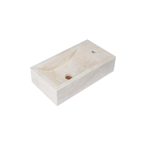 FugaFlow Efficiente Ensemble Fontaine Pierre - 40x22x10 cm - trou du robinet à droite - robinet de fontaine en acier inoxydable brossé PVD - bouchon de vidange - siphon abaissé - pierre naturelle mouchetée SW1448147