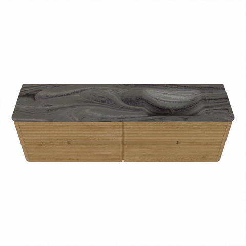 Mondiaz CIRO-DLUX Meuble de salle de bains - 170x45x50cm - Plan vasque Solid surface Sombra - 1 lavabo à droite - 1 trou de robinetterie - 4 tiroirs - Chêne SW1531256