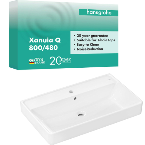 Hansgrohe Xanuia Q Wastafel/Fontein - 80x48cm - inbouw - 1 kraangat - met overloop - glans wit SW1165083