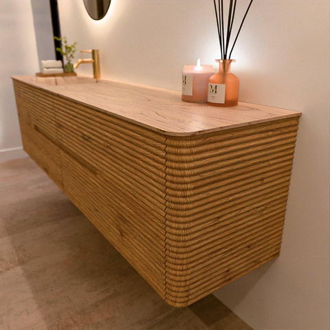Mondiaz CIRO-DLUX Badkamermeubelset - 190x45x50cm - Solid surface wastafel Arena - 1 wasbak Links - 1 kraangat - 4 lades - Oak SW1531365