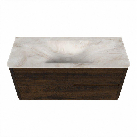 Mondiaz CIRO-DLUX Meuble de salle de bains - 110x45x50cm - Lavabo solid surface Frappe - 1 vasque au milieu - 1 trou de robinet - 2 tiroirs - Noyer SW1530283
