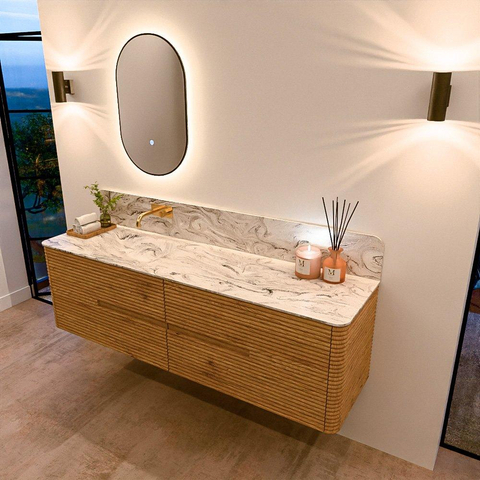 Mondiaz CIRO-DLUX Badkamermeubelset - 170x45x50cm - Solid surface wastafel Glace - 1 wasbak Links - zonder kraangaten - 4 lades - Oak SW1530843