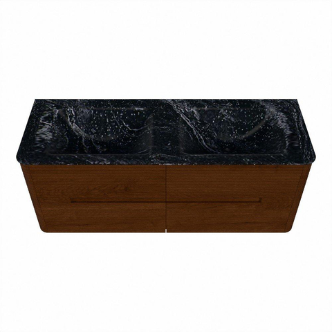 Mondiaz CIRO-DLUX Ensemble de meubles de salle de bains - 130x45x50cm - Vasque en solid surface Lava - 2 bacs Double - 2 trous de robinet - 4 tiroirs - Ruby SW1531593