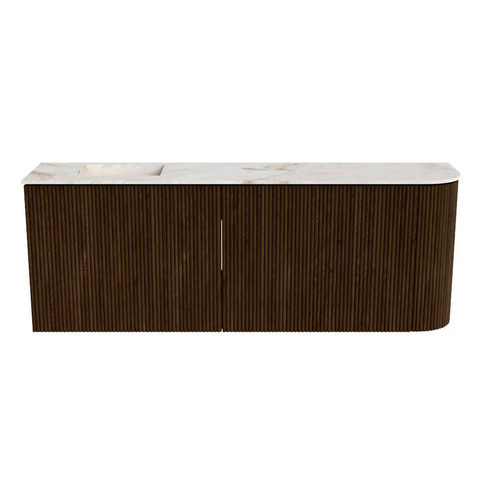Mondiaz JOYA-DLUX Meuble de salle de bains 111.6cm - arrondi droit couleur Noyer - Vasque FAYE position Gauche Sans trou de robinet couleur Frappe SW1422314