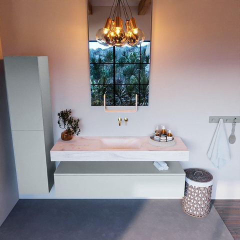 Mondiaz ALAN-DLUX Ensemble de meuble - 150cm - meuble Clay mat - 1 tiroir - Lavabo Cloud Ostra suspendu - vasque Centre - 0 trous de robinet SW807524
