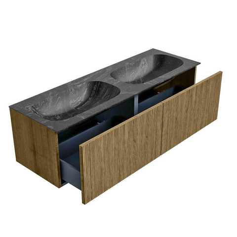 Mondiaz KURVE-DLUX Ensemble de meuble de salle de bains - 140x46x40cm - 2 tiroirs - vasque solid surface - double - 2 trous de robinet - Dusk SW1415560