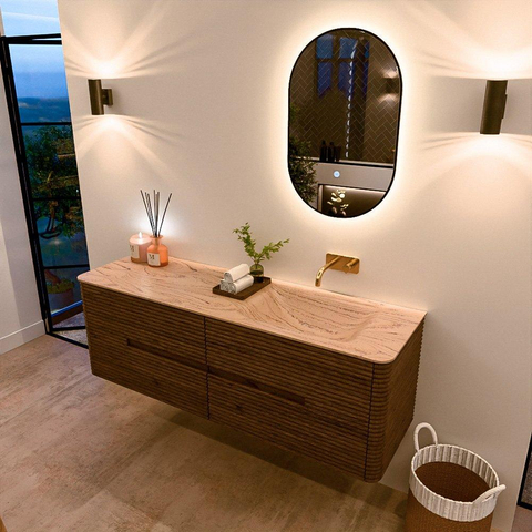 Mondiaz CIRO-DLUX Ensemble de meubles de salle de bains - 150x45x50cm - Plan vasque solid surface Arena - 1 bassin à droite - sans trous de robinet - 4 tiroirs - Dusk SW1533130