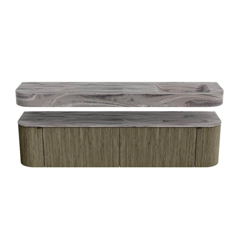 MONDIAZ THOR-DLUX 190cm meuble de salle de bains arrondi gauche + droite couleur Shadow avec 2 tiroirs et 2 portes. Vasque suspendue CLOUD Droite sans trou de robinet couleur Sombra. SW1466638