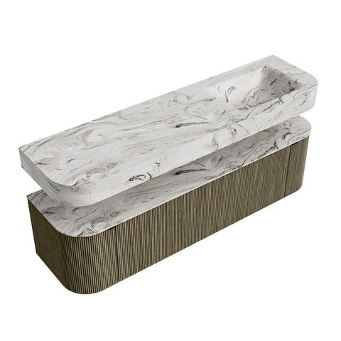 MONDIAZ THOR-DLUX Meuble de salle de bains 170cm arrondi gauche + droite couleur Shadow avec 1 tiroir et 2 portes. Vasque suspendue CLOUD Droite sans trou de robinet couleur Glace. SW1465533