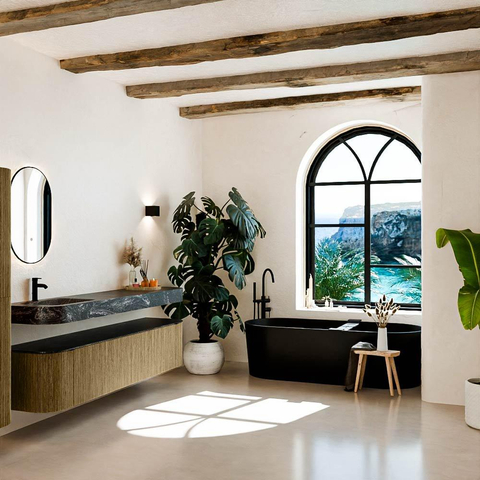 MONDIAZ THOR-DLUX 200cm meuble de salle de bains arrondi gauche + droite couleur Dusk avec 2 tiroirs et 2 portes. Vasque suspendue CLOUD Gauche 1 trou de robinet couleur Lava. SW1466845