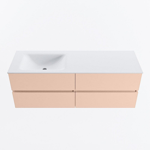 MONDIAZ VICA Ensemble meuble de salle de bains - 140cm - meuble bas rosee - 4 tiroirs - lavabo cloud gauche - sans trous de robinet - version haute 60cm - talc SW1083379