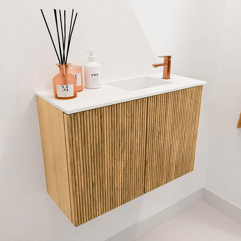 Mondiaz JOYA 60cm toiletmeubel - kleur Oak - Wastafel FAYE positie Rechts 1 kraangat kleur Talc. SW1421097