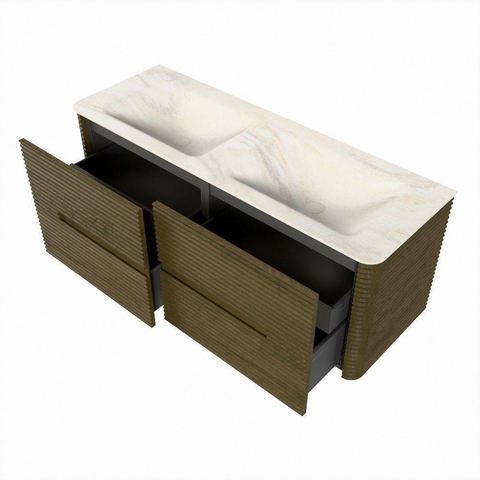 Mondiaz CIRO-DLUX Ensemble de meubles de salle de bains - 130x45x50cm - Vasque en solid surface Ostra - 2 vasques double - sans trous de robinet - 4 tiroirs - Dusk SW1533430