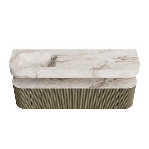 MONDIAZ THOR-DLUX 170cm meuble de salle de bains arrondi gauche + droite couleur Shadow avec 1 tiroir et 2 portes. Vasque suspendue CLOUD Gauche 1 trou de robinet couleur Frappe. SW1465543