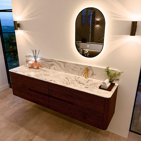 Mondiaz CIRO-DLUX Badkamermeubelset - 190x45x50cm - Solid surface wastafel Glace - 1 wasbak Rechts - 1 kraangat - 4 lades - Ruby SW1531578