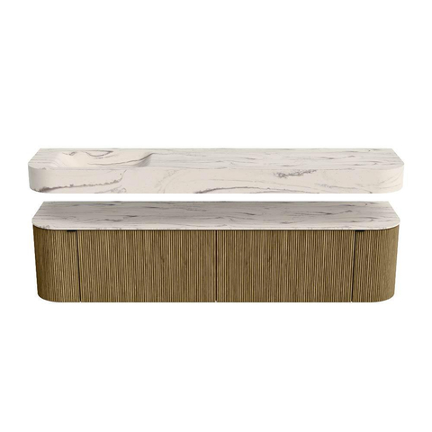 MONDIAZ THOR-DLUX Meuble de salle de bains 190cm arrondi gauche + droite couleur Dusk avec 2 tiroirs et 2 portes. Vasque suspendue CLOUD Gauche sans trou de robinet couleur Nata. SW1466764