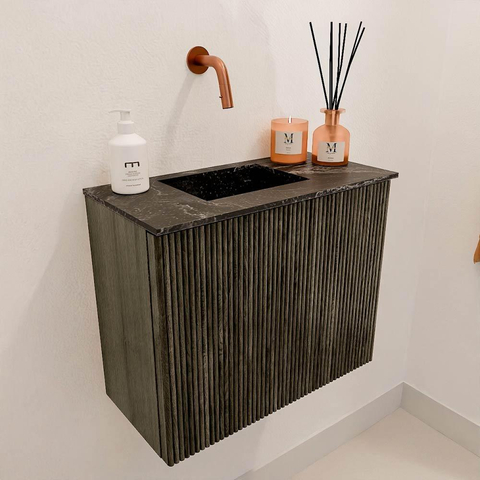 Mondiaz JOYA-DLUX Meuble de toilette 50cm - couleur Shadow - Vasque FAYE position Gauche Sans trou de robinet couleur Lava SW1422794