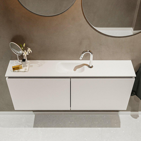 MONDIAZ TURE Toiletmeubel 120x23x50cm met 1 kraangaten 2 deuren linen mat Wastafel Eden midden Solid Surface Wit SW475085