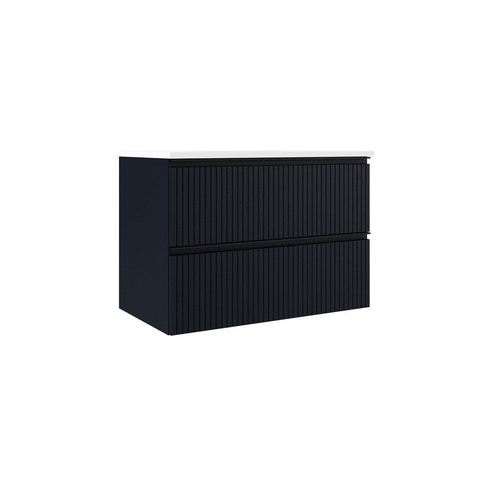 Saniclass Prime Blend Ensemble meuble de salle de bains - 80x55x46cm - 1 vasque rectangulaire en céramique blanche - 1 trou de robinet - 2 tiroirs - miroir rectangulaire - bleu marine mat SW917100